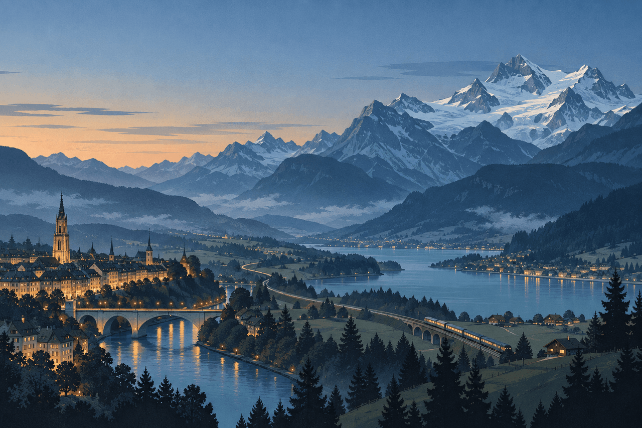 Illustrierte Abendroute von Bern nach Interlaken und in die Jungfrau-Region